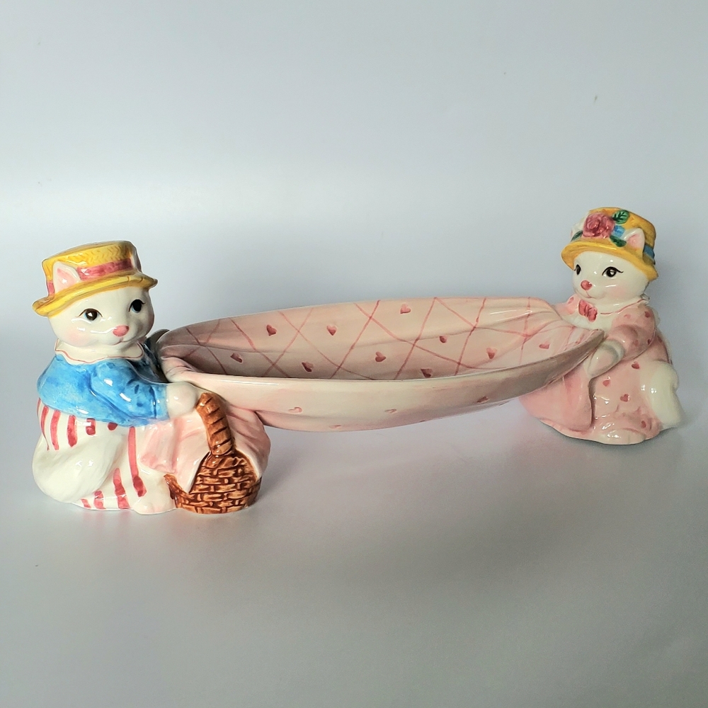 (2) 1992 Fitz and Floyd Ceramic Rabbits / Bunny Pink Oval Dishes - Picture 4 of 16